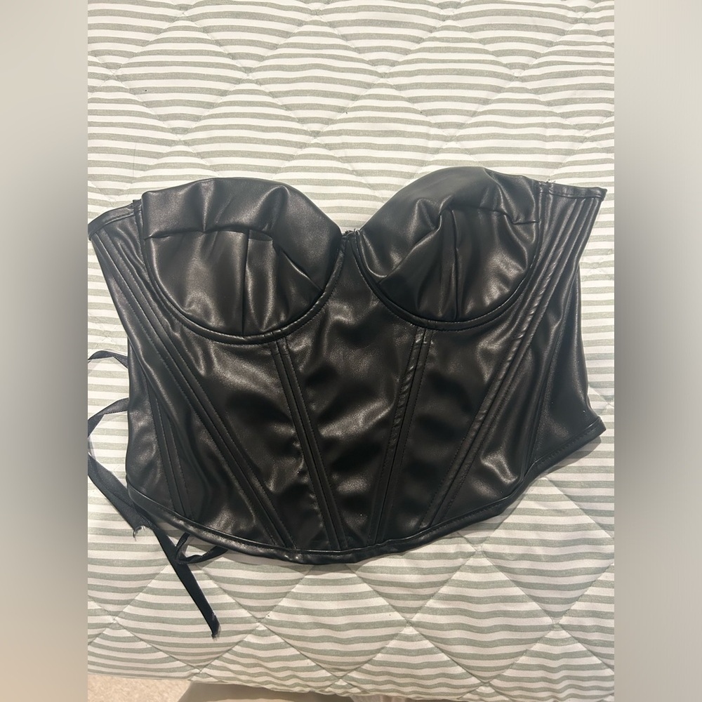 Black Faux Leather Bustier Corset Top